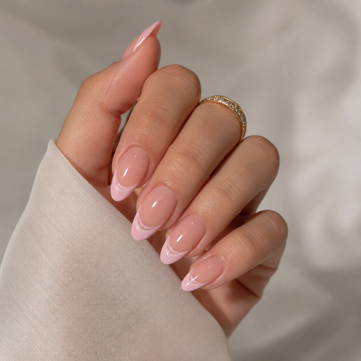 Light Pink French Tip Press-On Nails press-on nail bundle - full set view