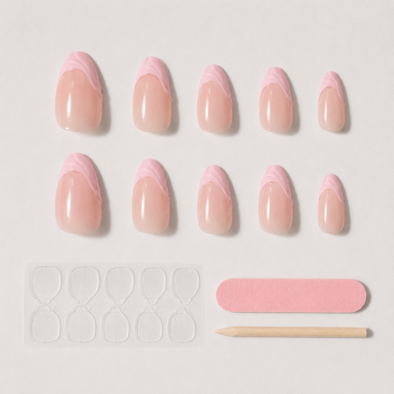 Light Pink French Tip Press-On Nails press-on nail bundle - full set view