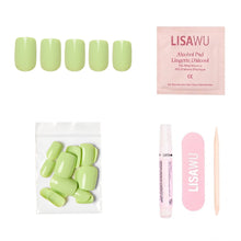 Light Sage press-on nails in soft muted green color with natural shape and glossy finish displayed on white background
