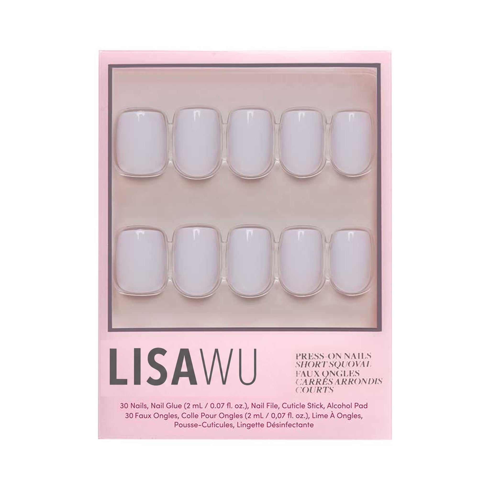 Lilac Gray press-on nails in white shade
