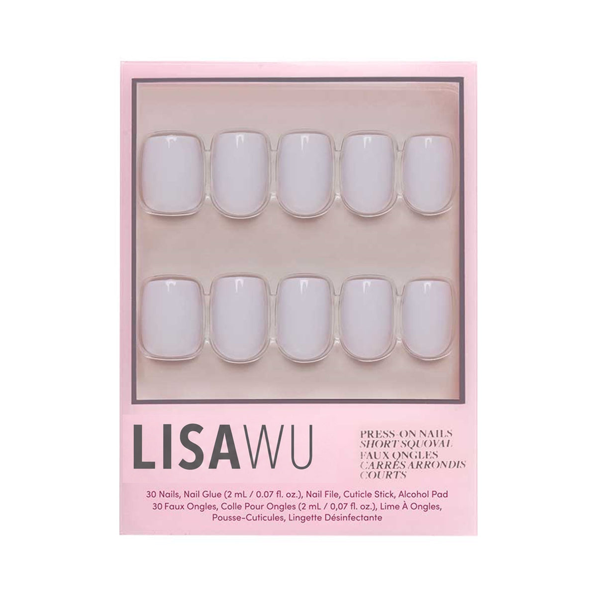 Lilac Gray press-on nails in white shade