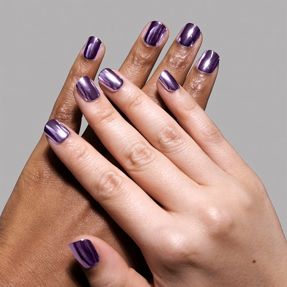 Lilac Steel press-on nails with metallic chrome finish