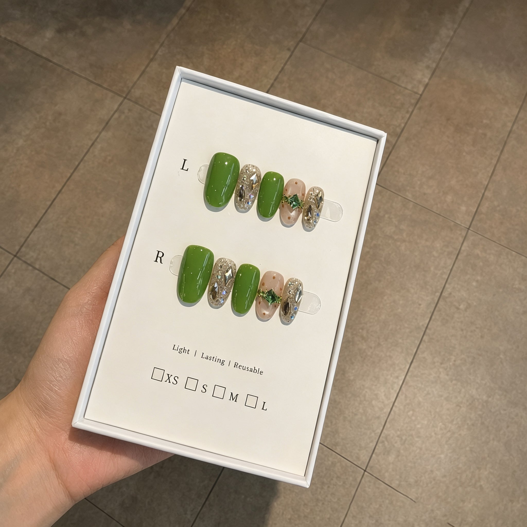 Lime Crystal – Green Jeweled Press-On Nails