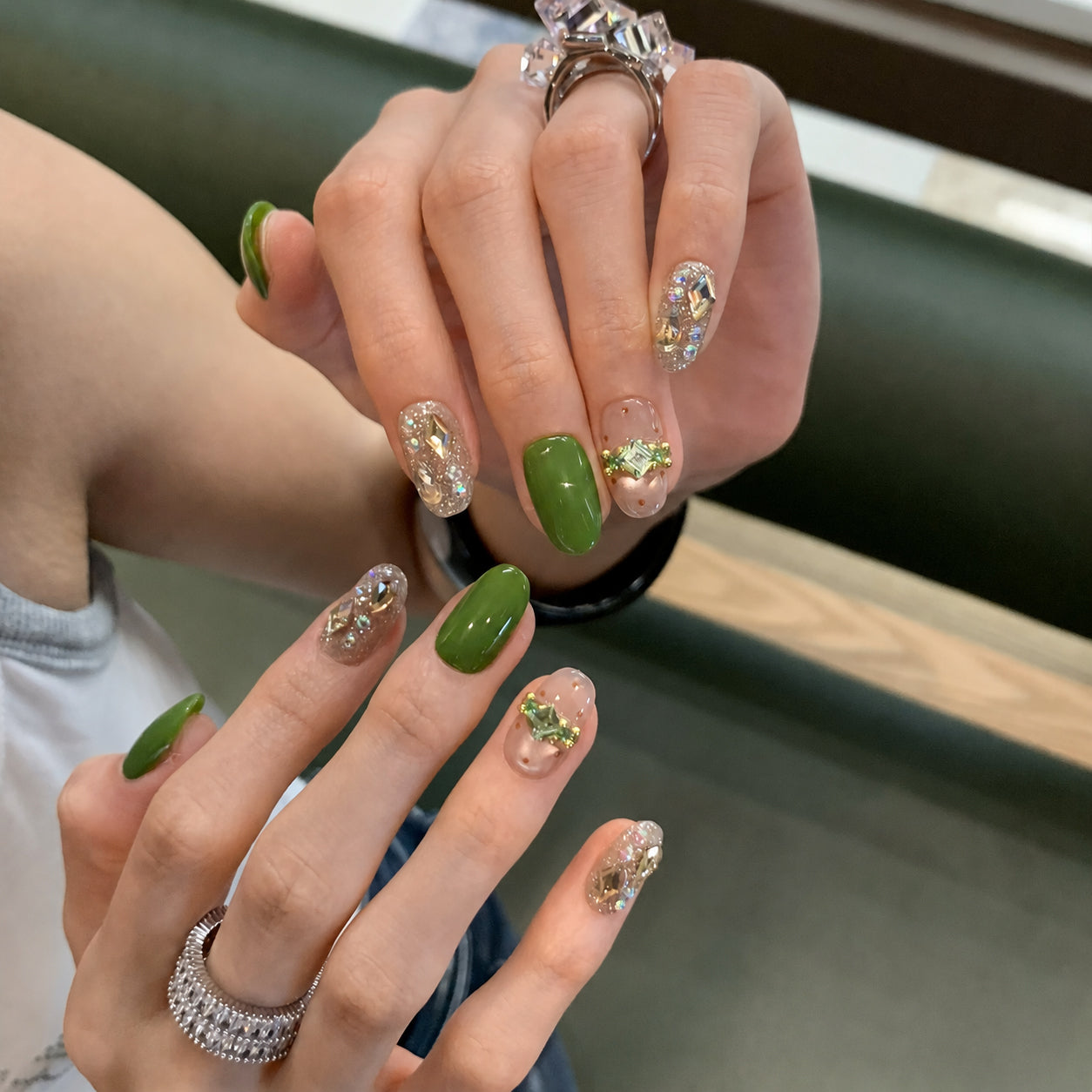 Lime Crystal – Green Jeweled Press-On Nails