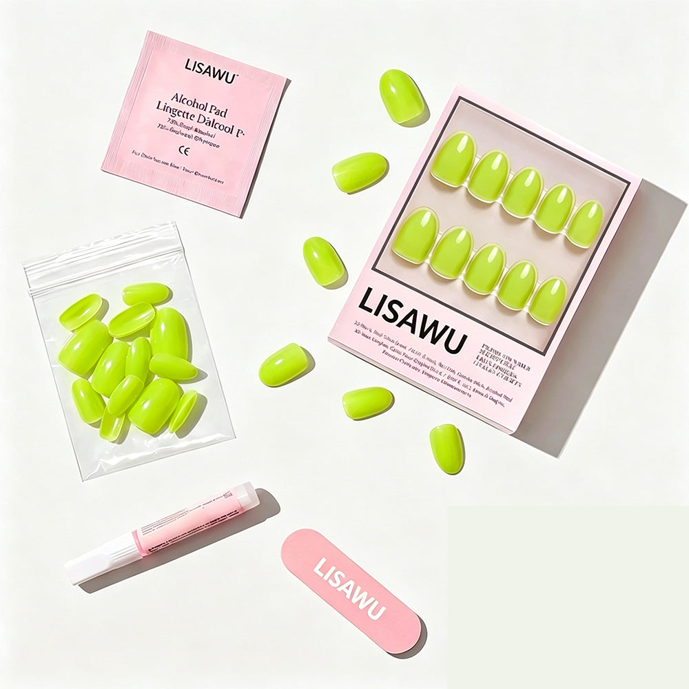 Lime Green press-on nail design - solid color style detail