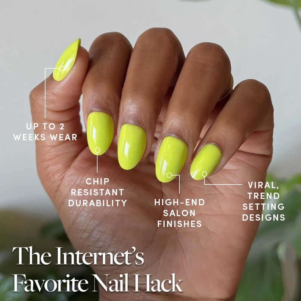 Lime Green press-on nail bundle - full set view
