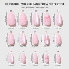 Love Knot press-on nails in romantic knot design with soft pink and beige tones stylish nail set on display