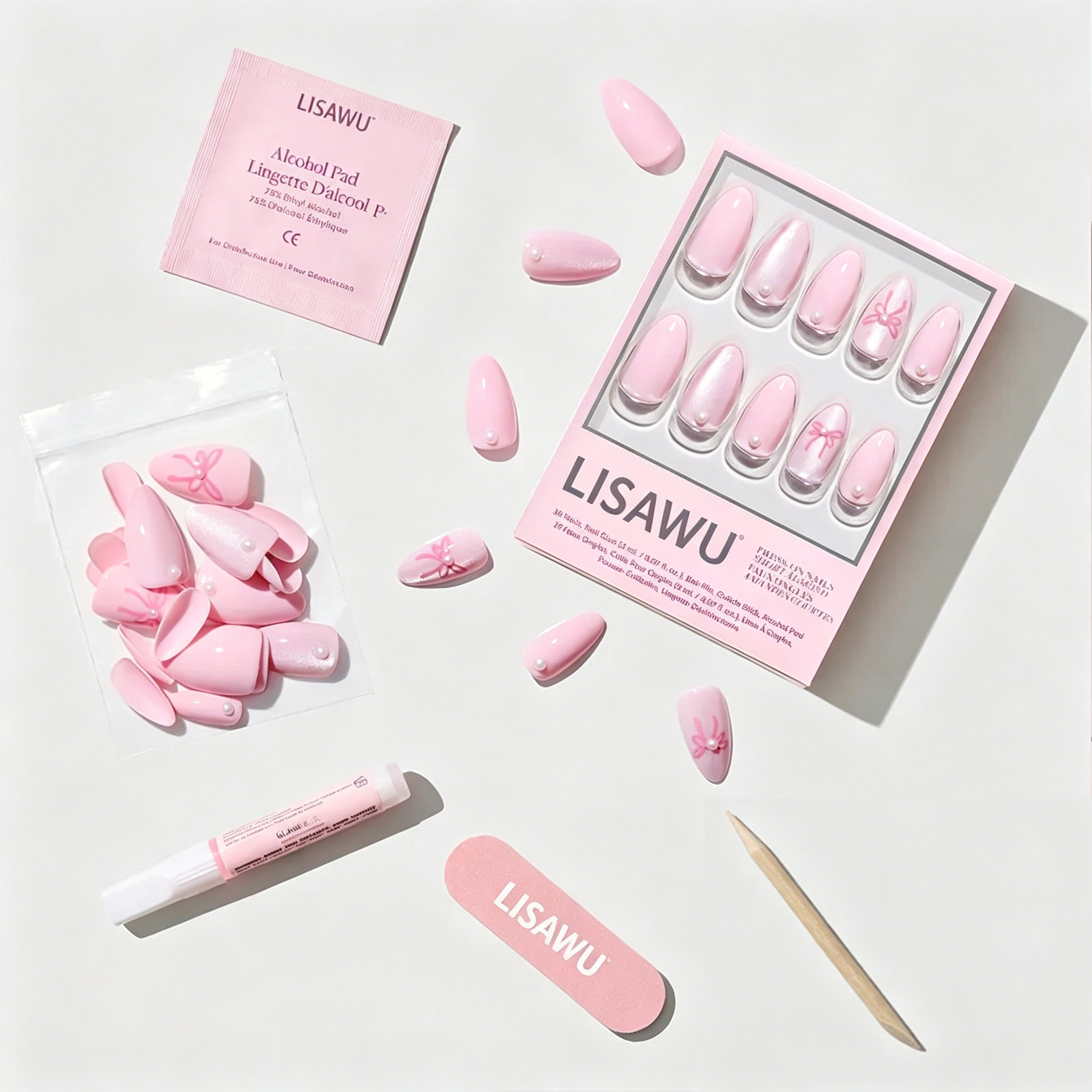 Love Knot press-on nails with elegant twisted design in soft pink shade showcasing stylish nail art details