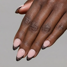 Love Noir press-on nails in dark elegant style with love notes design shown in product detail page