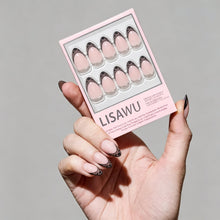 Love Noir press-on nails in elegant black matte finish with almond shape stylish nail set for chic manicure
