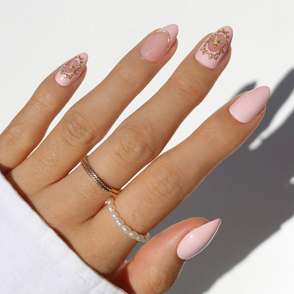 Lover's Crest press-on nails in pink shade