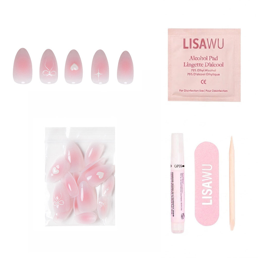 Lovers Knot press-on nails in white shade