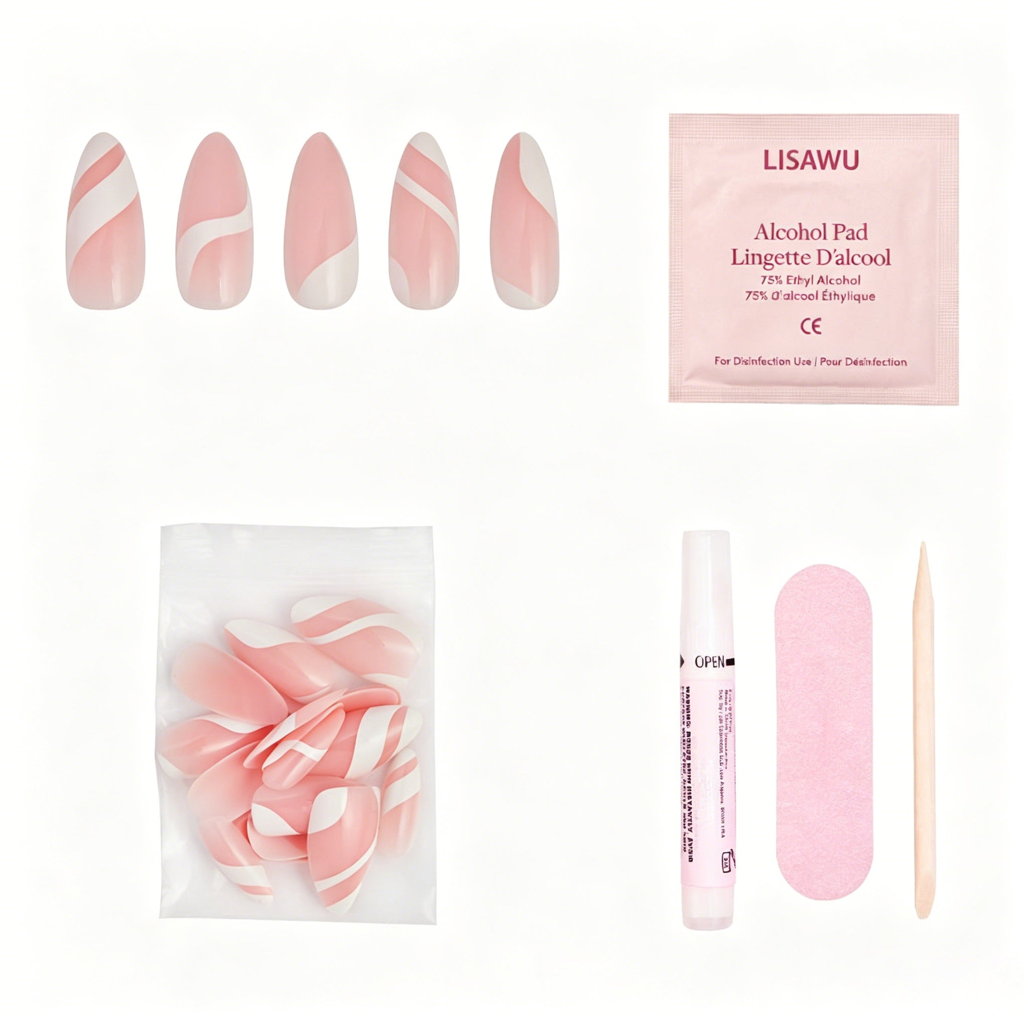 Marshmallow Swirl press-on nails with glossy finish