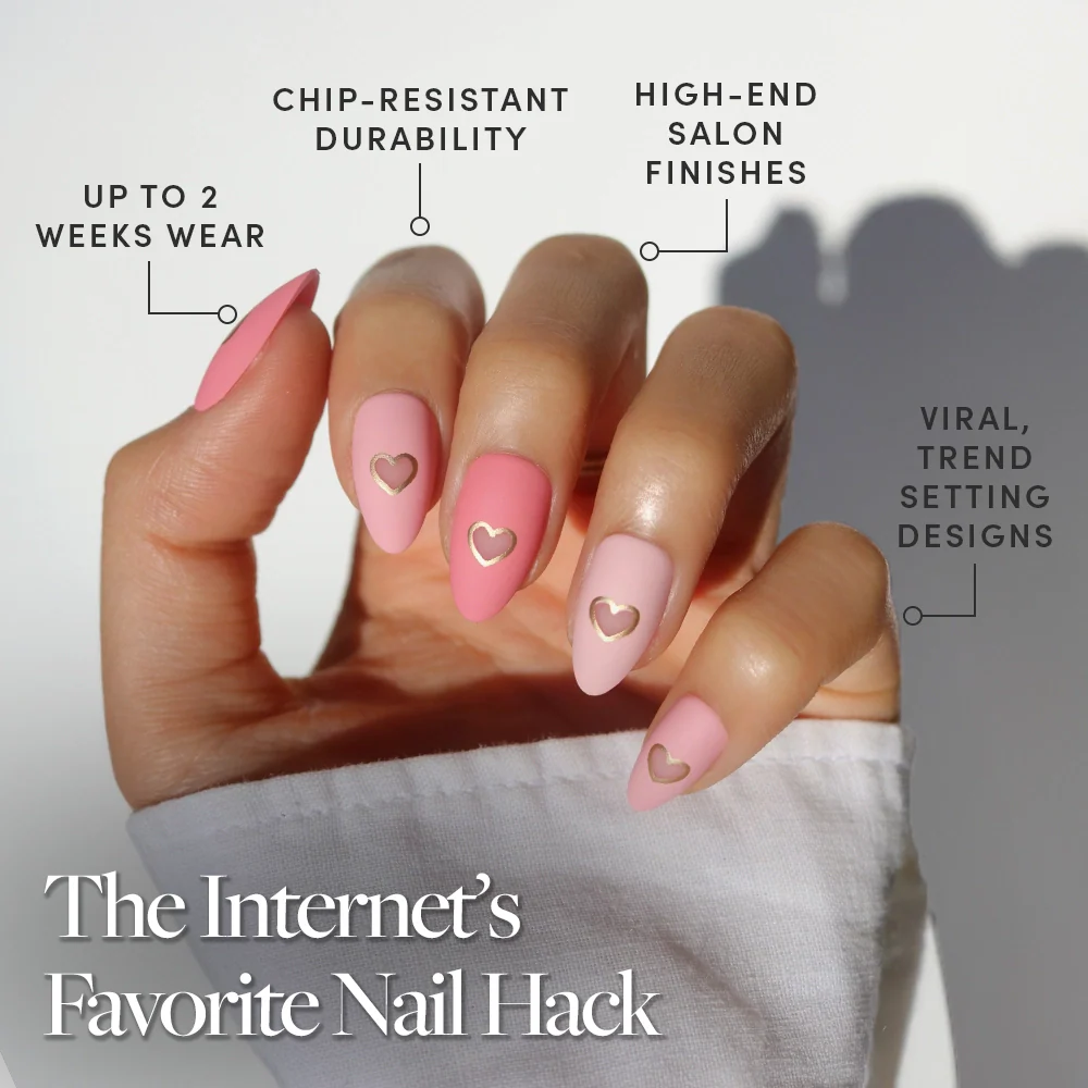 Matte in Love press-on nails set featuring chic matte finish almond shape in soft pink tones ideal for stylish nail art desig