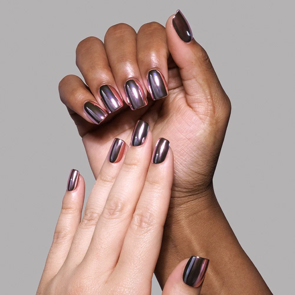 Metallic Blush press-on nails - squoval shape, short length