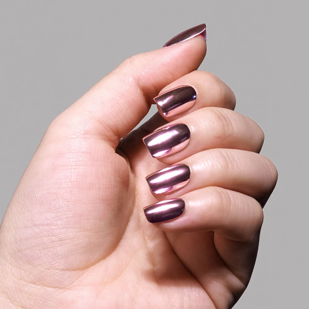 Metallic Blush press-on nail design - metallic chrome style detail