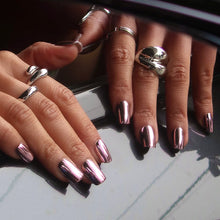 Metallic Blush press-on nail design - metallic chrome style detail