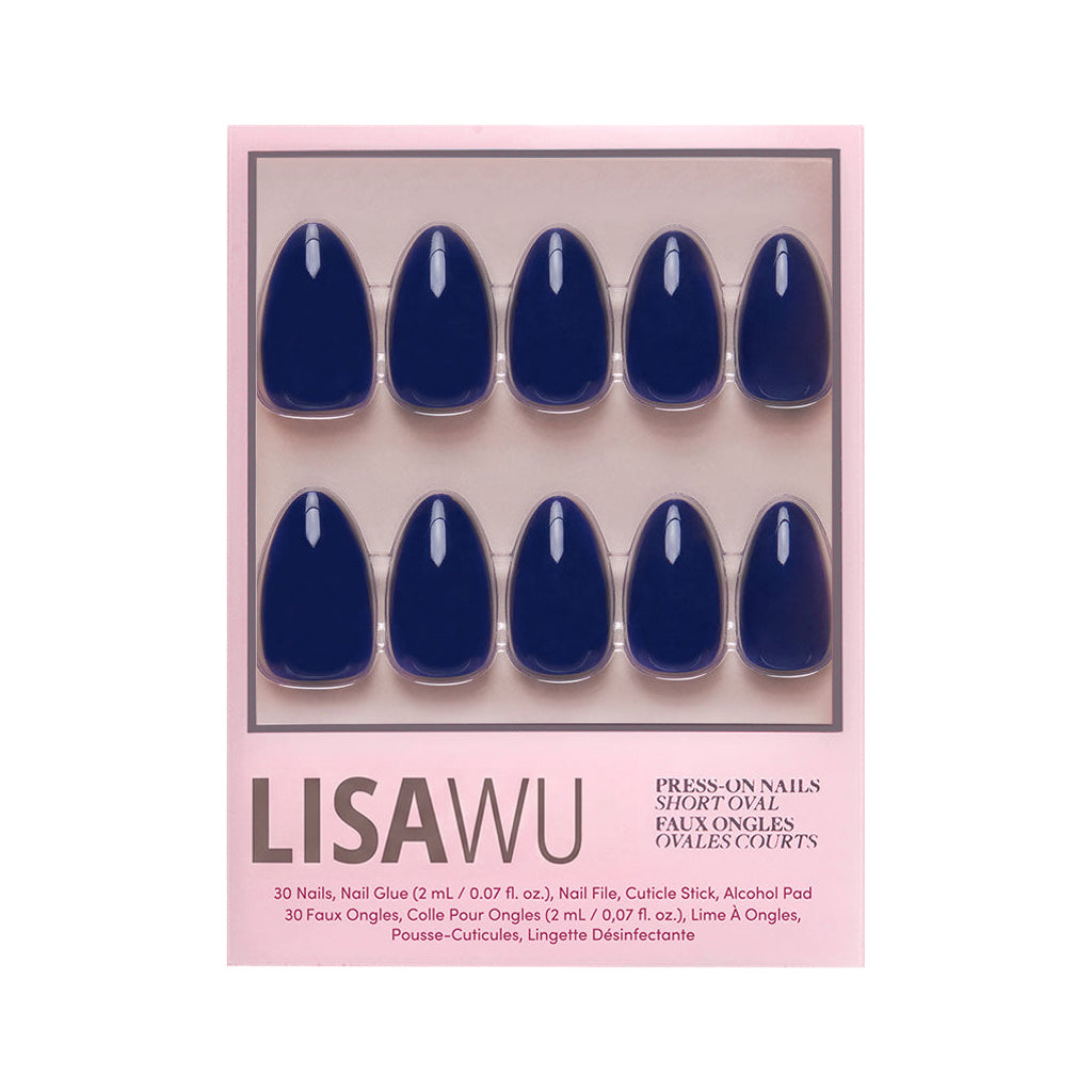 Midnight Blue press-on nails with glossy finish