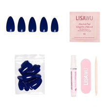 Midnight Blue press-on nails - almond shape, short length