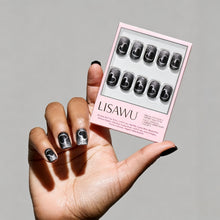Midnight Romance press-on nails in silver shade