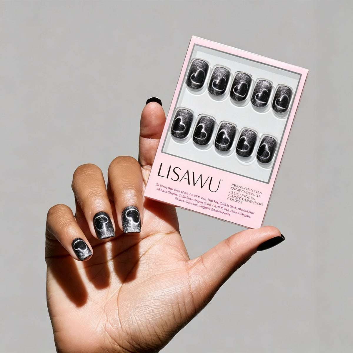 Midnight Romance press-on nails in silver shade