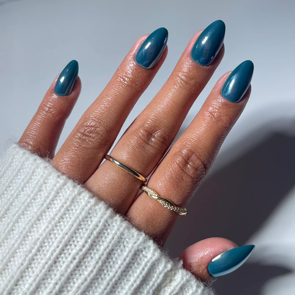 Midnight Teal press-on nails in blue shade