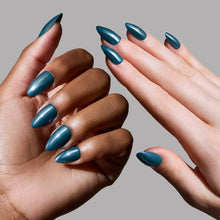 Midnight Teal press-on nails with glazed finish