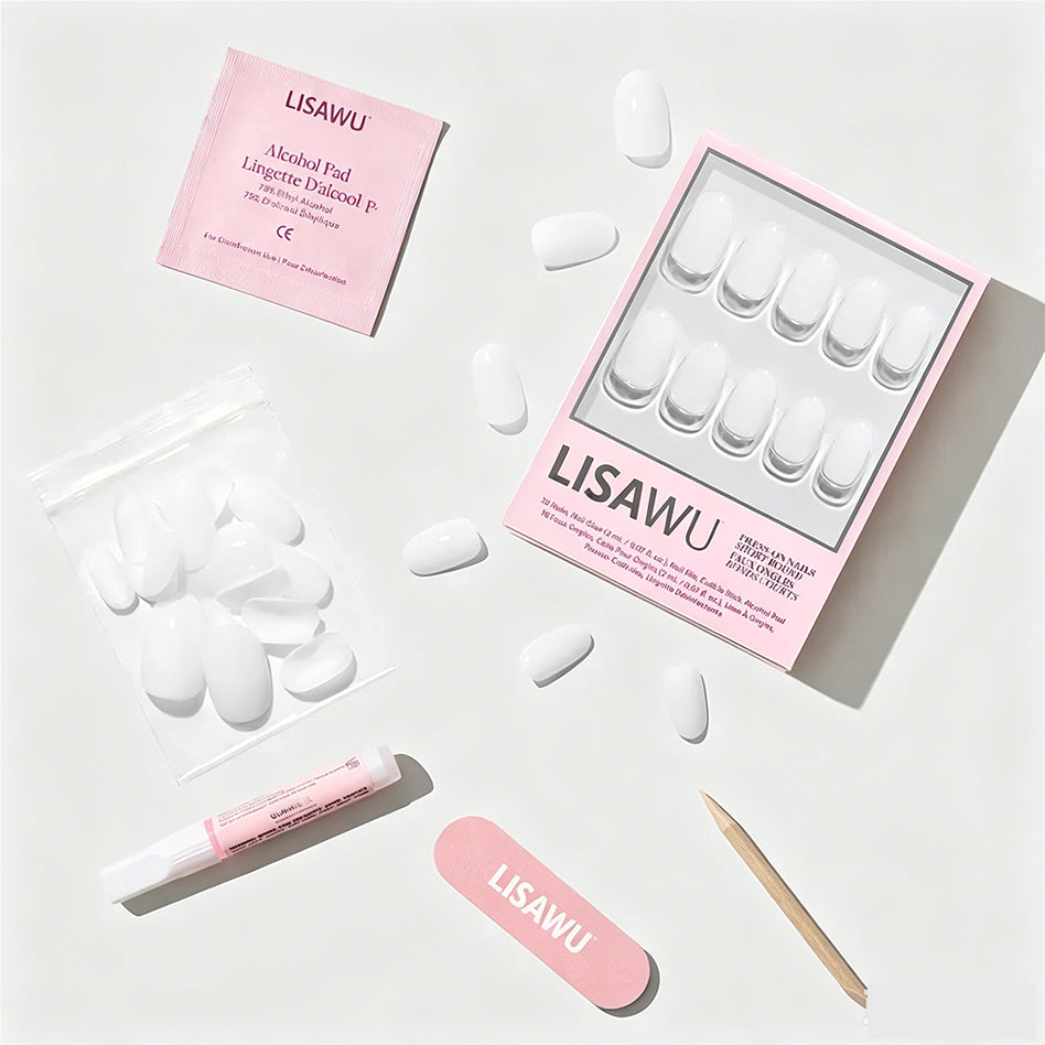 Milky White press-on nails with glossy finish