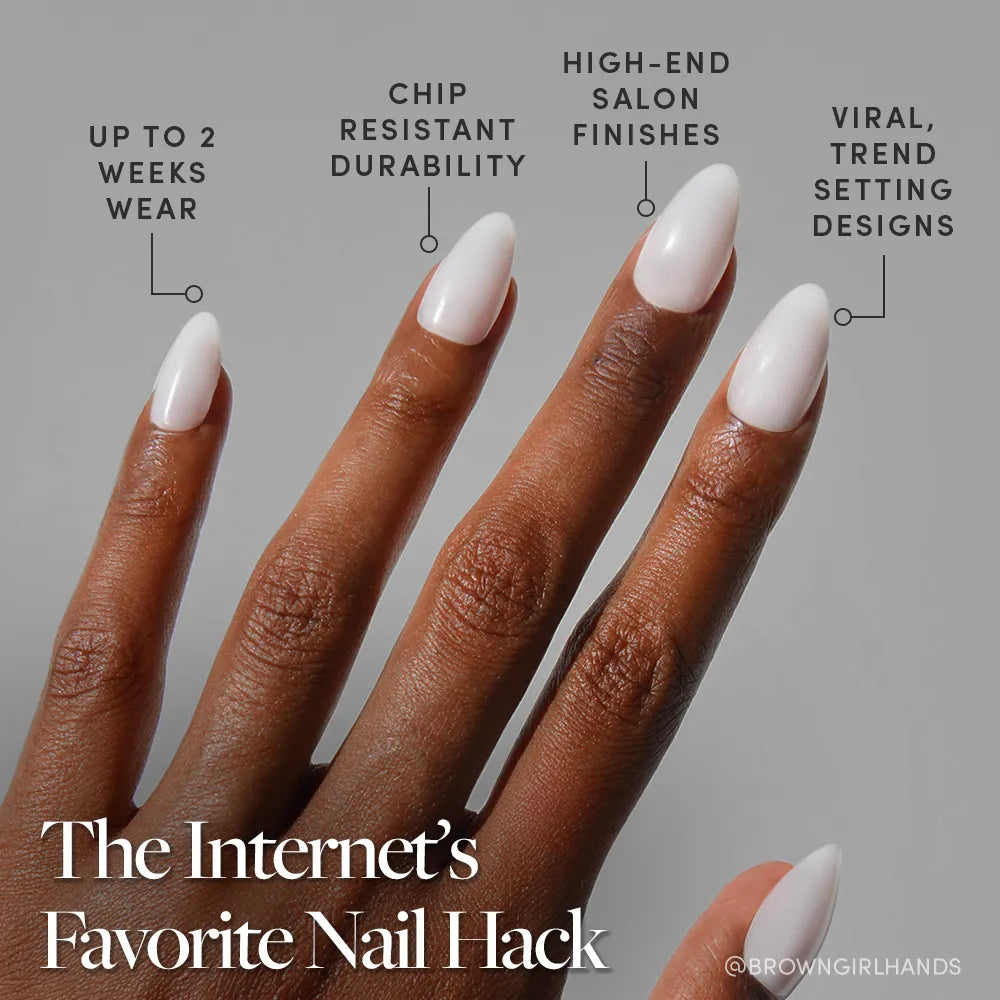 Milky White press-on nails - almond shape, short length