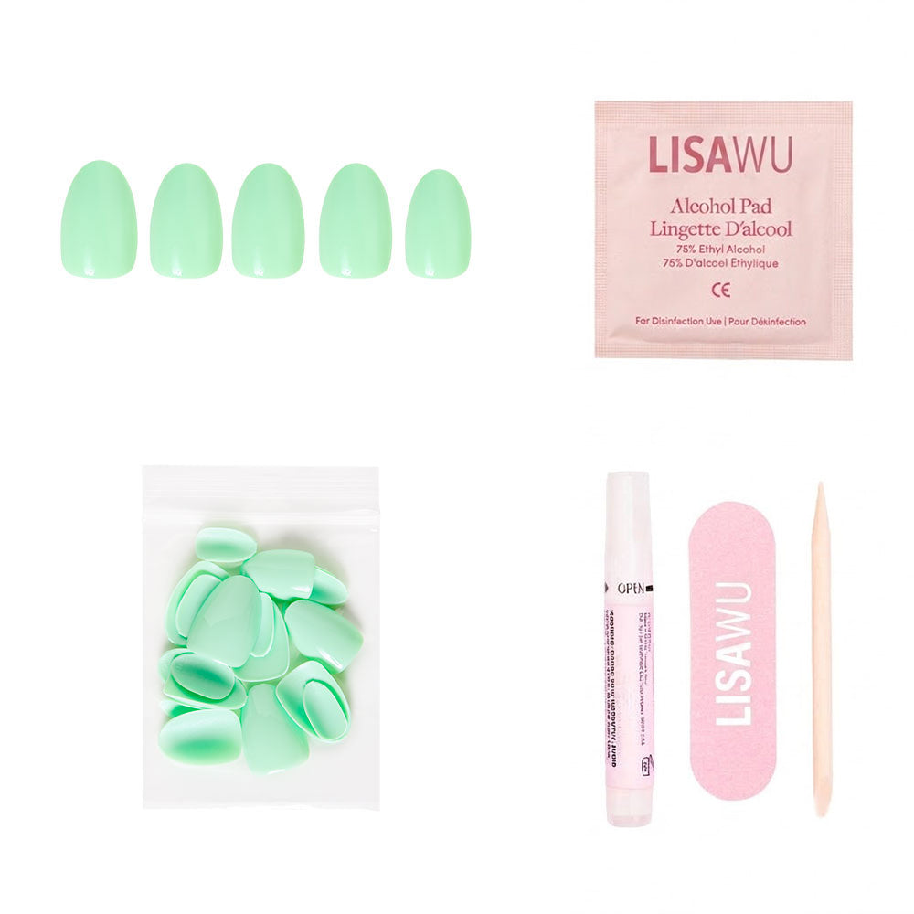 Mint Green press-on nails with glossy finish