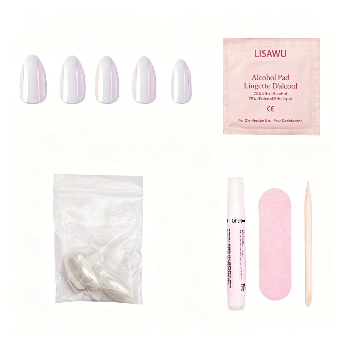 Moonlight press-on nails - almond shape, short length