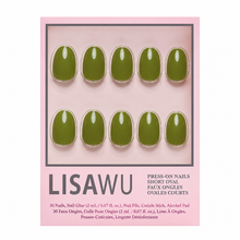 Moss Green press-on nails with glossy finish