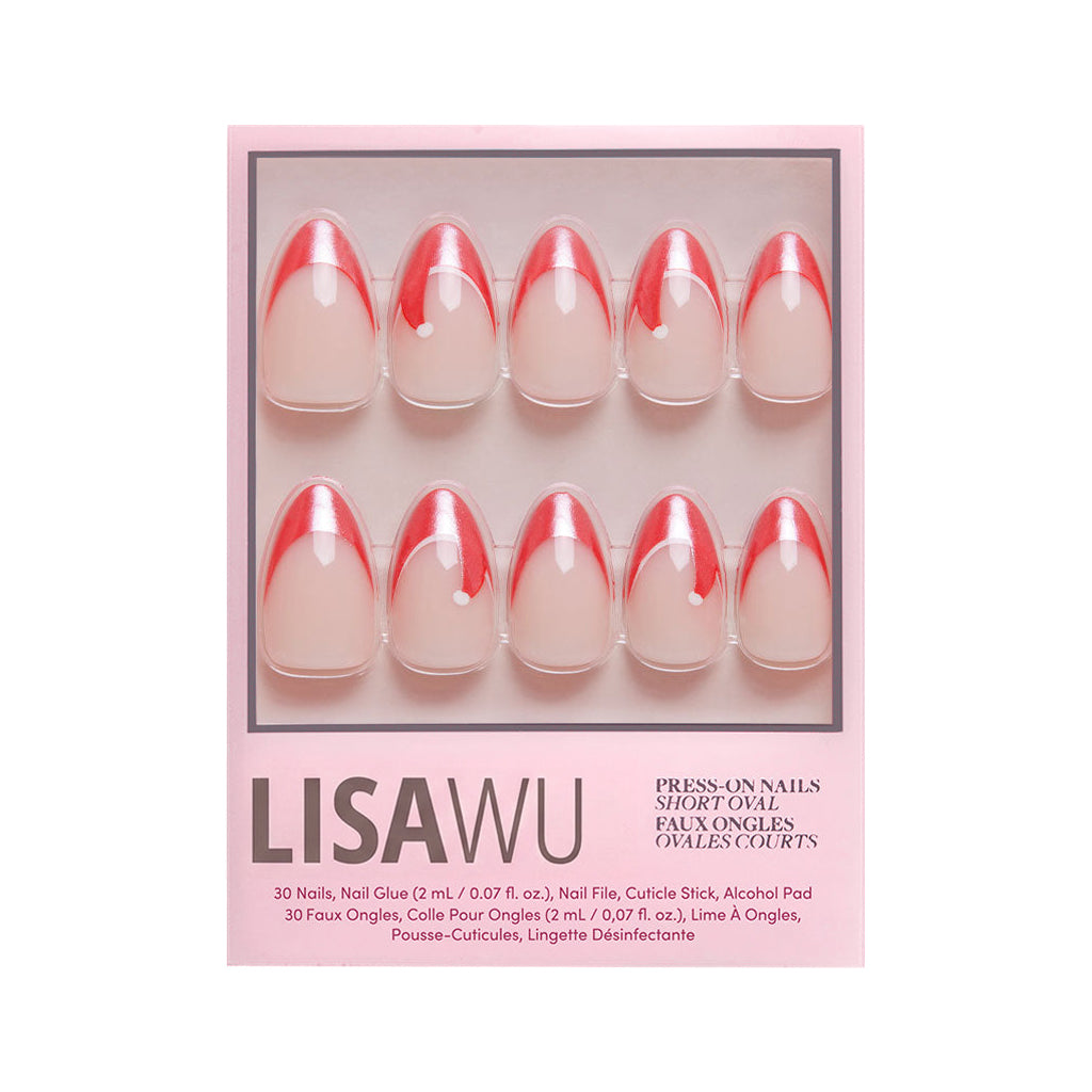 Mrs. Claus press-on nails in pink shade