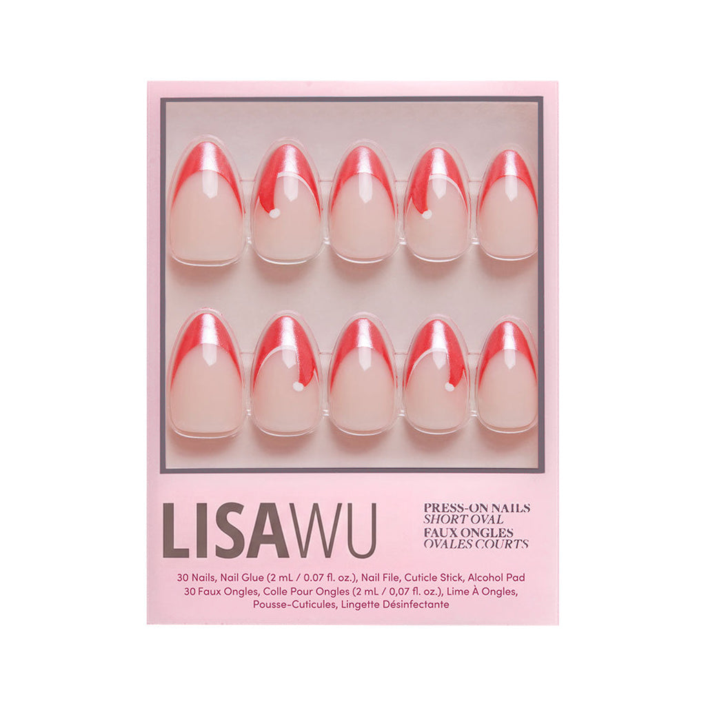 Mrs. Claus press-on nails in pink shade