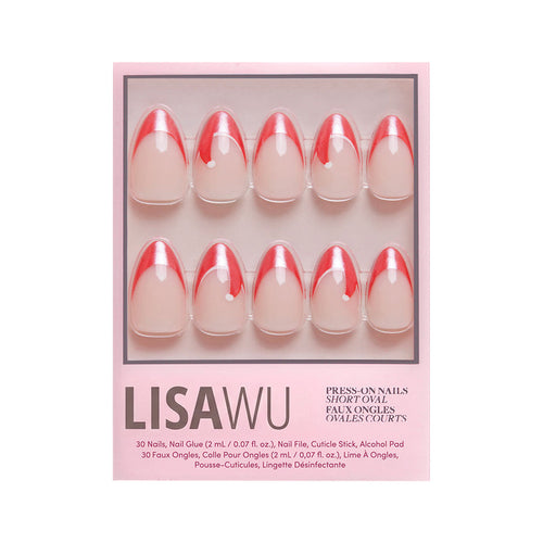 Mrs. Claus press-on nails in pink shade
