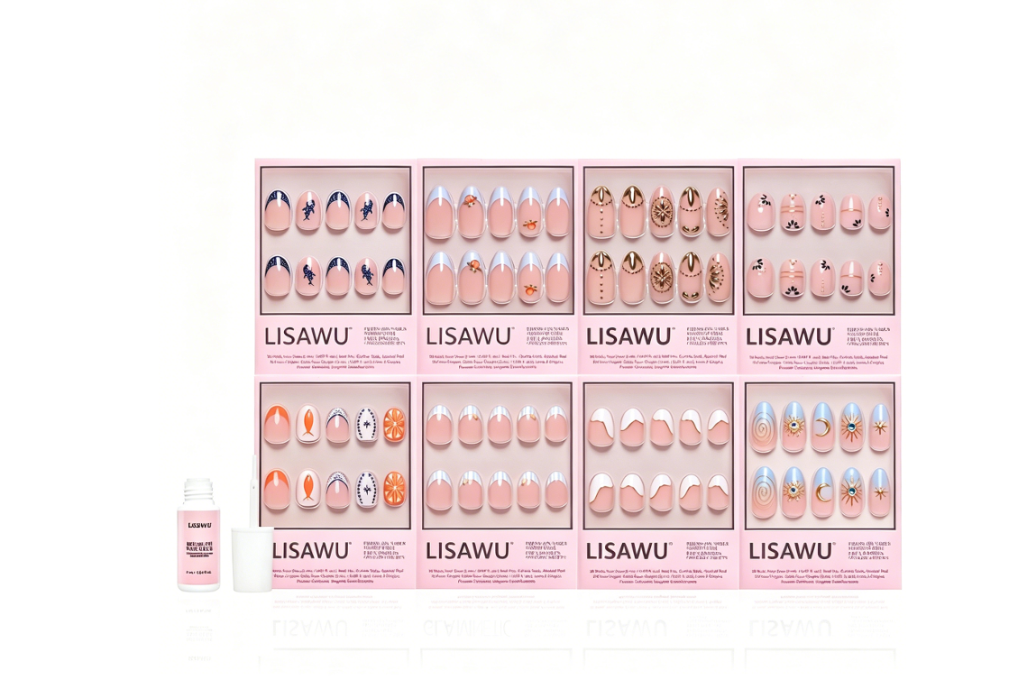 Oval the Map press-on nails in blue shade