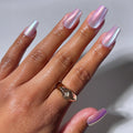 Oyster Opal press-on nails in blue shade