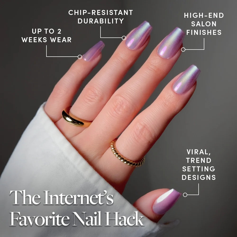 Oyster Opal press-on nails with velvet finish