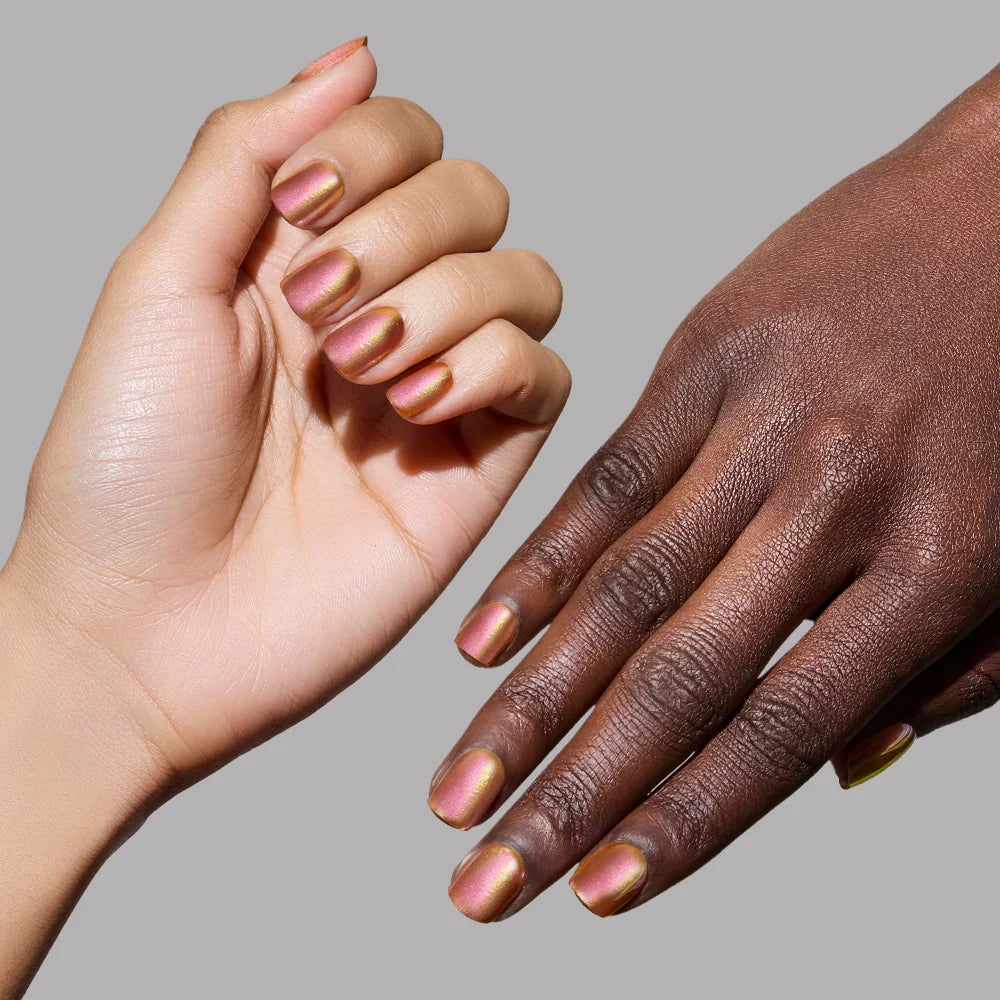 Papaya Chrome press-on nails - super short shape, super short length