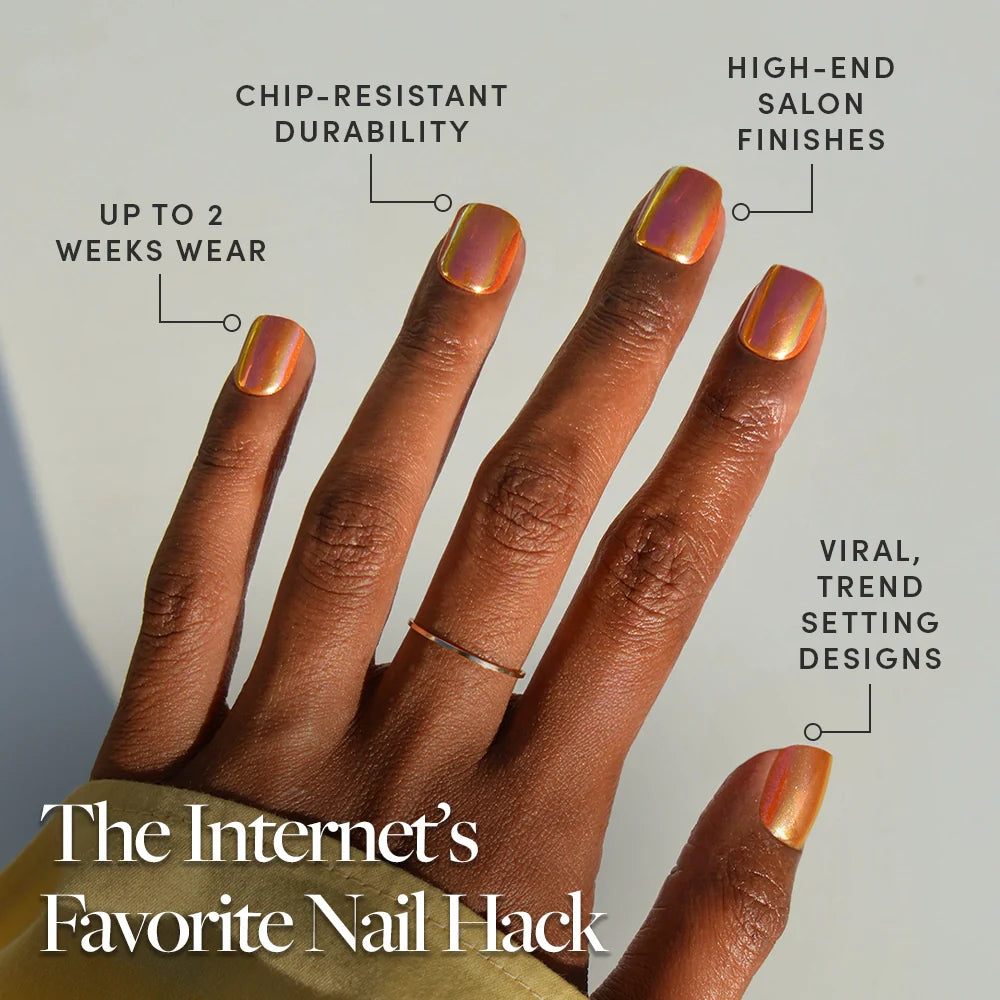 Papaya Chrome press-on nail design - velvet style detail