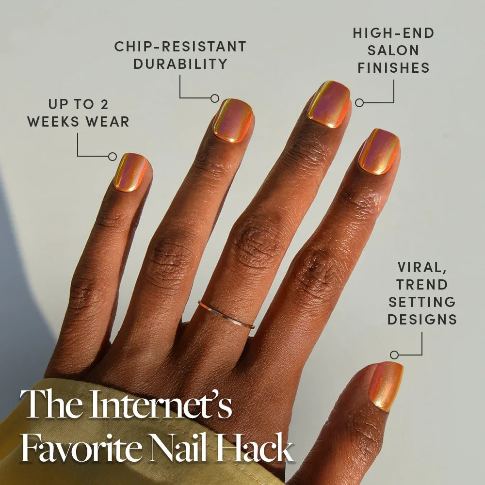 Papaya Chrome press-on nail design - velvet style detail