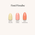 Pastel Paradise pastel color press-on nail menu display showing various soft gradient nail styles