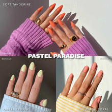 Pastel Paradise pastel press-on nails user generated content grid showcasing colorful nail styles and shapes on natural nails