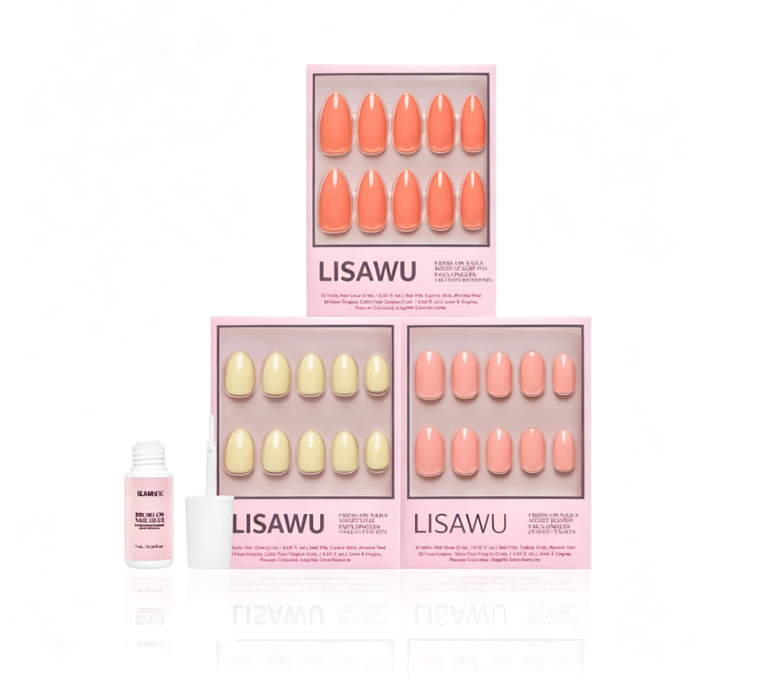 Pastel Paradise press-on nails featuring soft pastel colors and almond shape in stylish nail set display