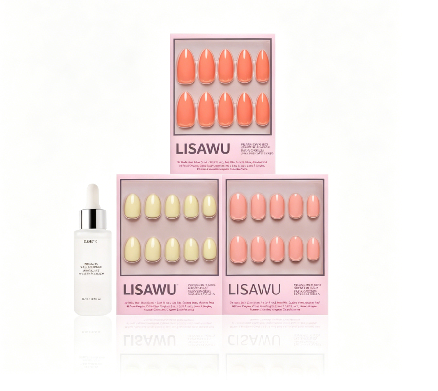 Pastel Paradise press-on nails with soft pastel colors and glossy almond-shaped manicure display