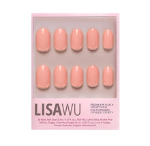 Peach Coral press-on nails in soft coral shade with glossy finish elegant nail set display