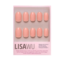 Peach Coral press-on nails in soft coral shade with glossy finish elegant nail set display