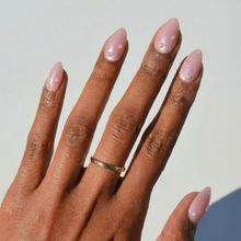 Pearl Me Softly press-on nails featuring soft pearl white color and elegant oval shape for a chic nail set look