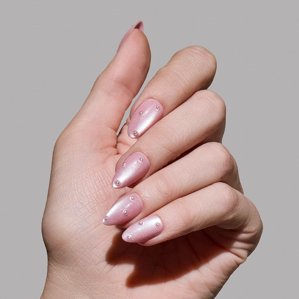 Pearl Me Softly press-on nails soft pearl white almond shape stylish nail set perfect for elegant look