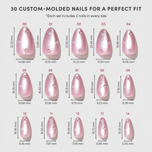 Pearl Me Softly press-on nails featuring soft pearly white almond-shaped nails in a stylish nail set perfect for elegant look